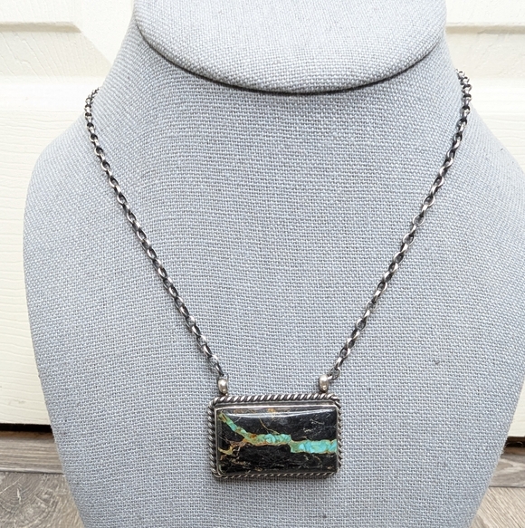 Navajo Blackjack Sterling Silver Bar Necklace